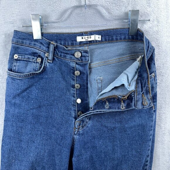 NA-KD Tapered Leg Jeans Women's Size 38 Button Fly High Rise Blue Flat Front - Picture 4 of 11